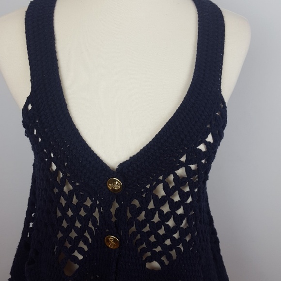 Free People Navy Crocheted Sweater Vest - Picture 2 of 8